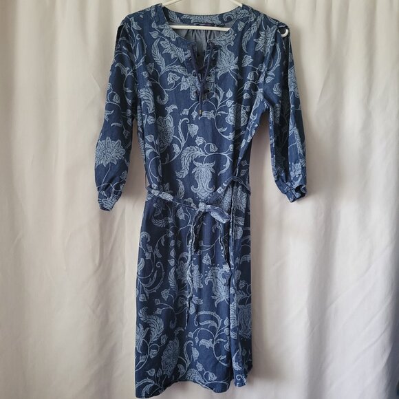 Isaac Mizrahi Sz 10 Dress Cottagecore Floral Blue Tie front slit sleeves lace up - Picture 13 of 13